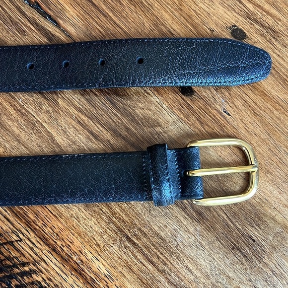 Men’s Minimalist Black Textured Leather USA Made Belt w Brass Buckle Sz 38 - Picture 7 of 9